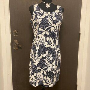 Marks & Spencer lined linen sheath dress navy & white classic